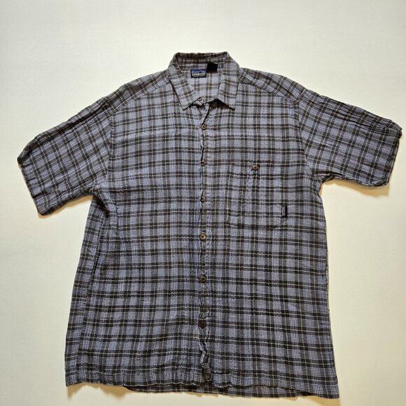 Patagonia Shirt Mens Medium Short Sleeve Button Up Outdoor Plaid Organic Cotton - Picture 1 of 9